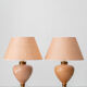 Pair of Salmon Pink Ceramic Table Lamps by Louis Drimmer, New Lampshades
