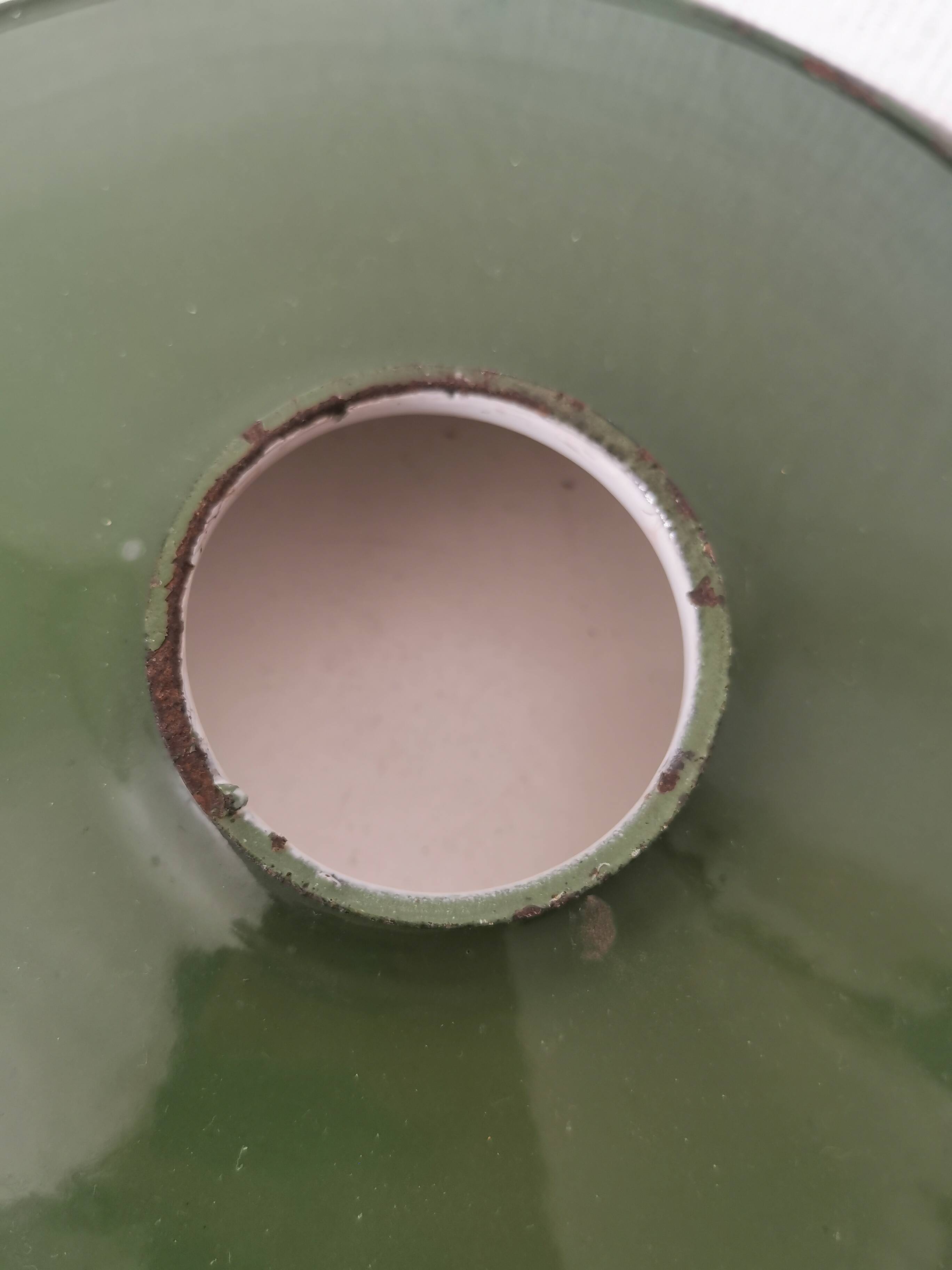 enamelled metal lampshade, dark green industrial decor