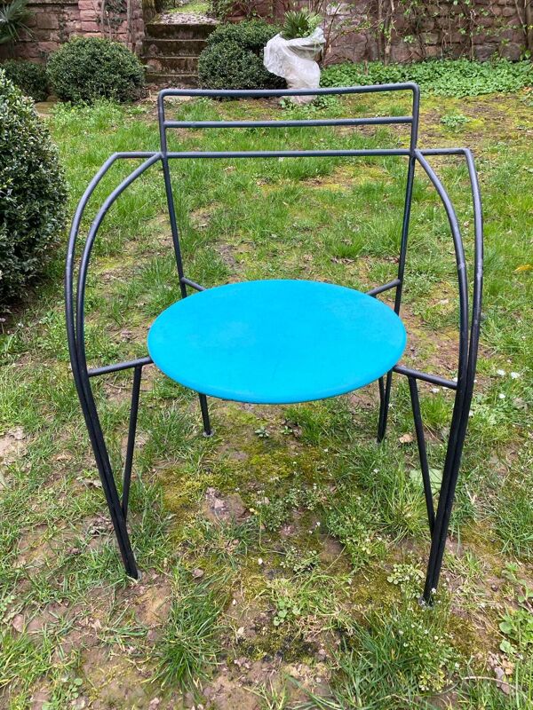 Fauteuil en métal laqué noir Lune d’Argent par Pascal Mourgue 1985