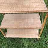 Vintage 60s bamboo rattan standing shelf