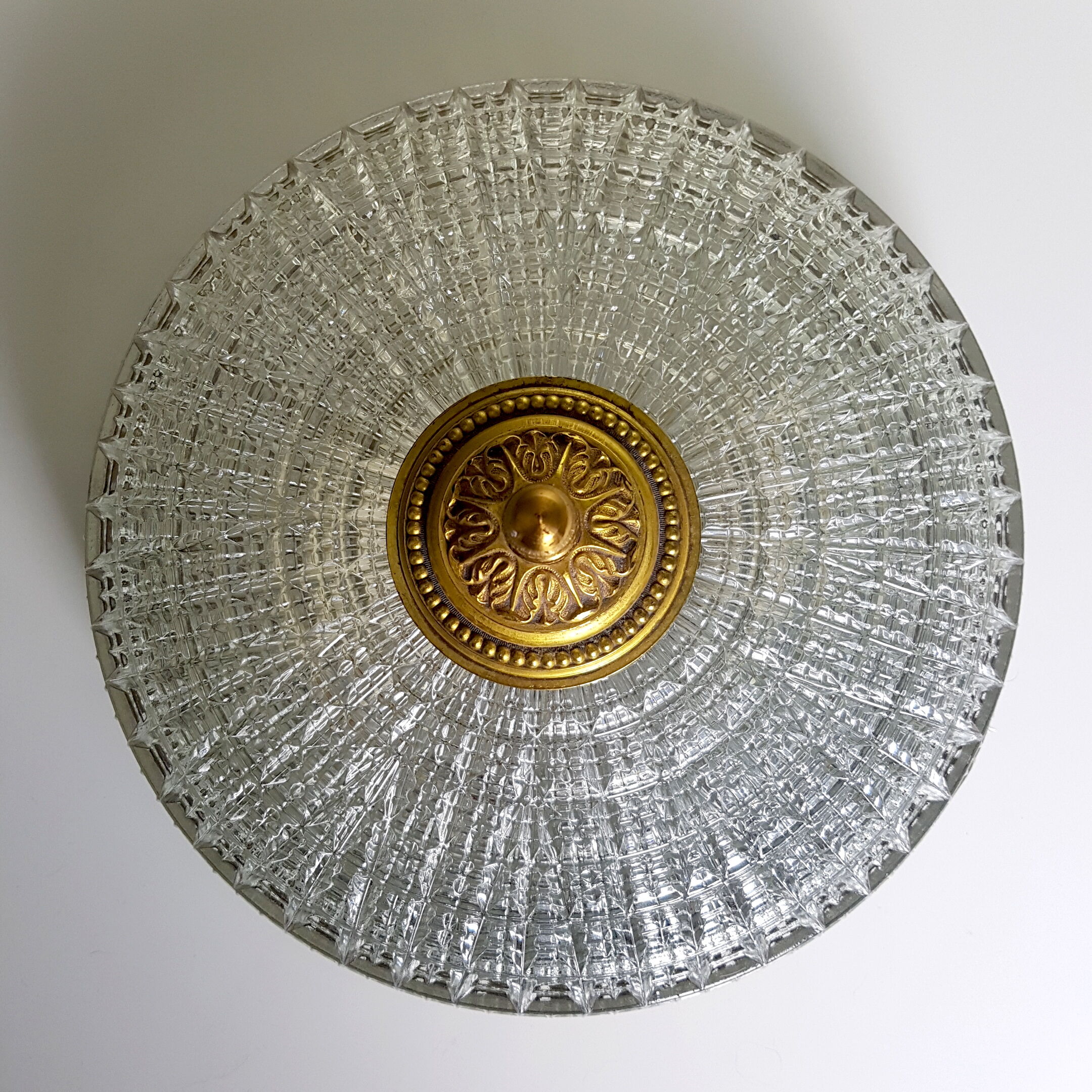 Plafonnier vieil or cristal Lucien Gau