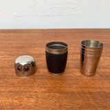 Set of 5 metal shot glasses in German owl style from the mid-century, 1960s.