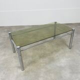 Coffee table chrome and smoked glass 70s