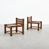 Pair of 1970s Brutalist Solid Oak Side Chairs