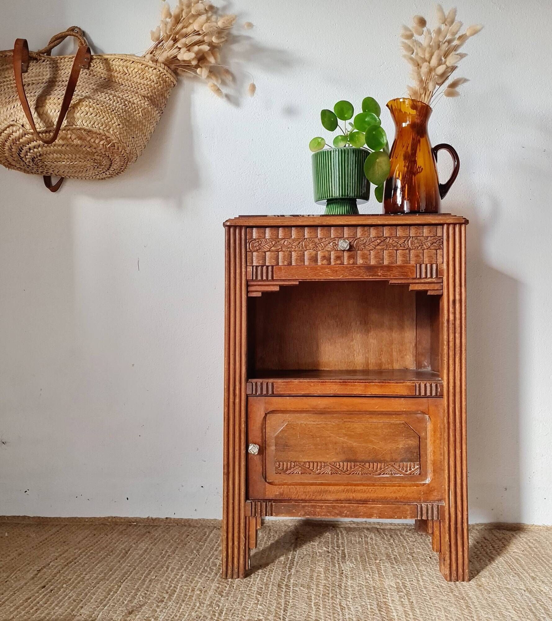 Bedside table - Art Deco wooden side table