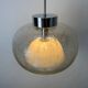 Suspension XL en verre à bulles rare et chrome par Doria Leuchten 1970