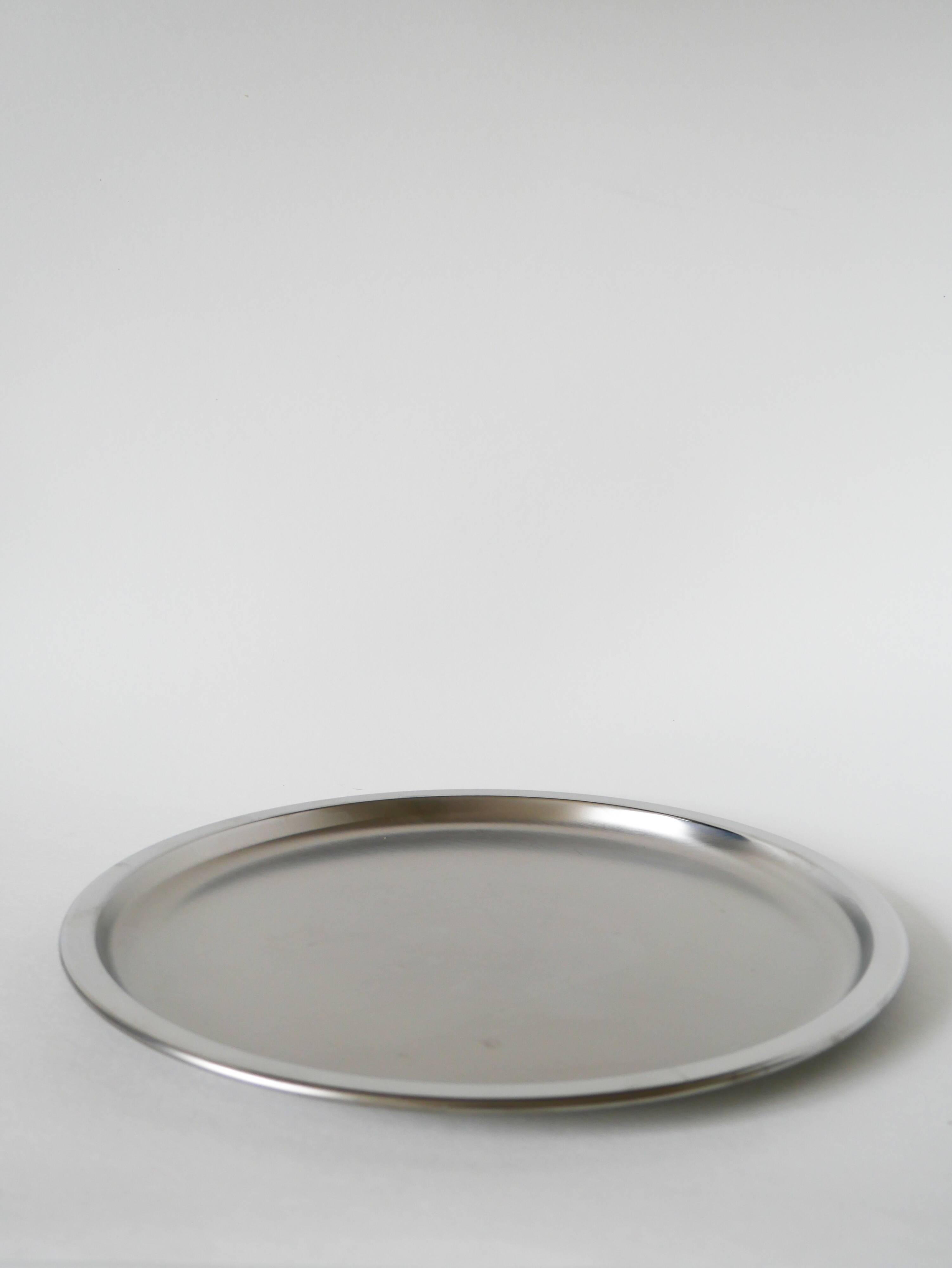Round vintage stainless steel tray, 1970s