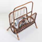 Vintage rattan magazine holder, France 1960