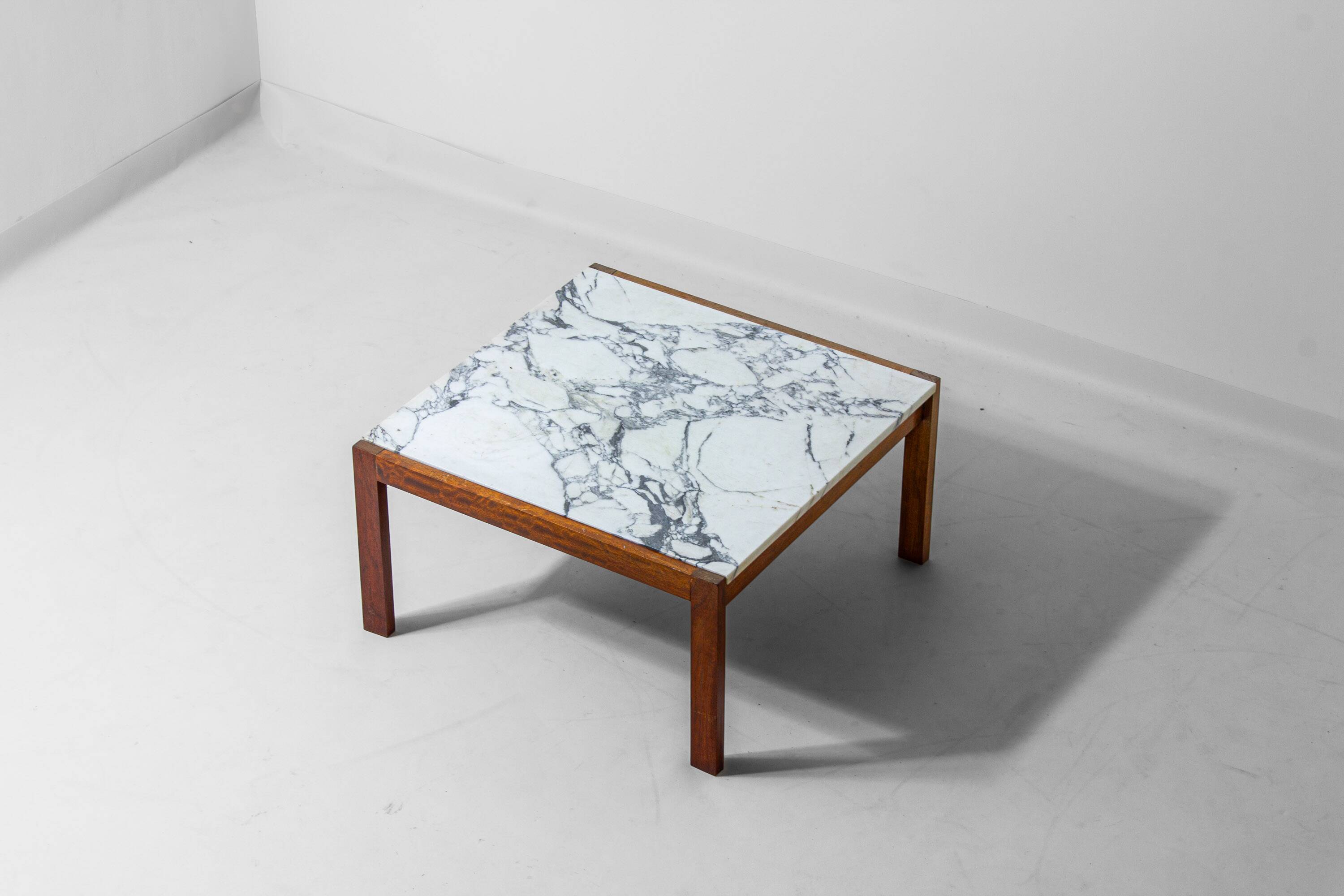 Minimalist coffee table in teak and marble by Alfred Hendrickx, 1960s