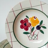 Set of 6 soup plates with flowers and tiles Gien model "Esterel", 1950