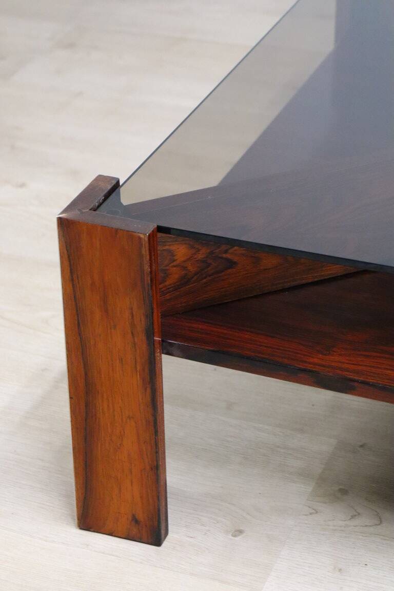 Scandinavian rosewood and glass coffee table Mobelintarsia - 1960