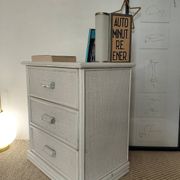 Vintage cane commode with 3 drawers - white patinated wood - seaside spirit