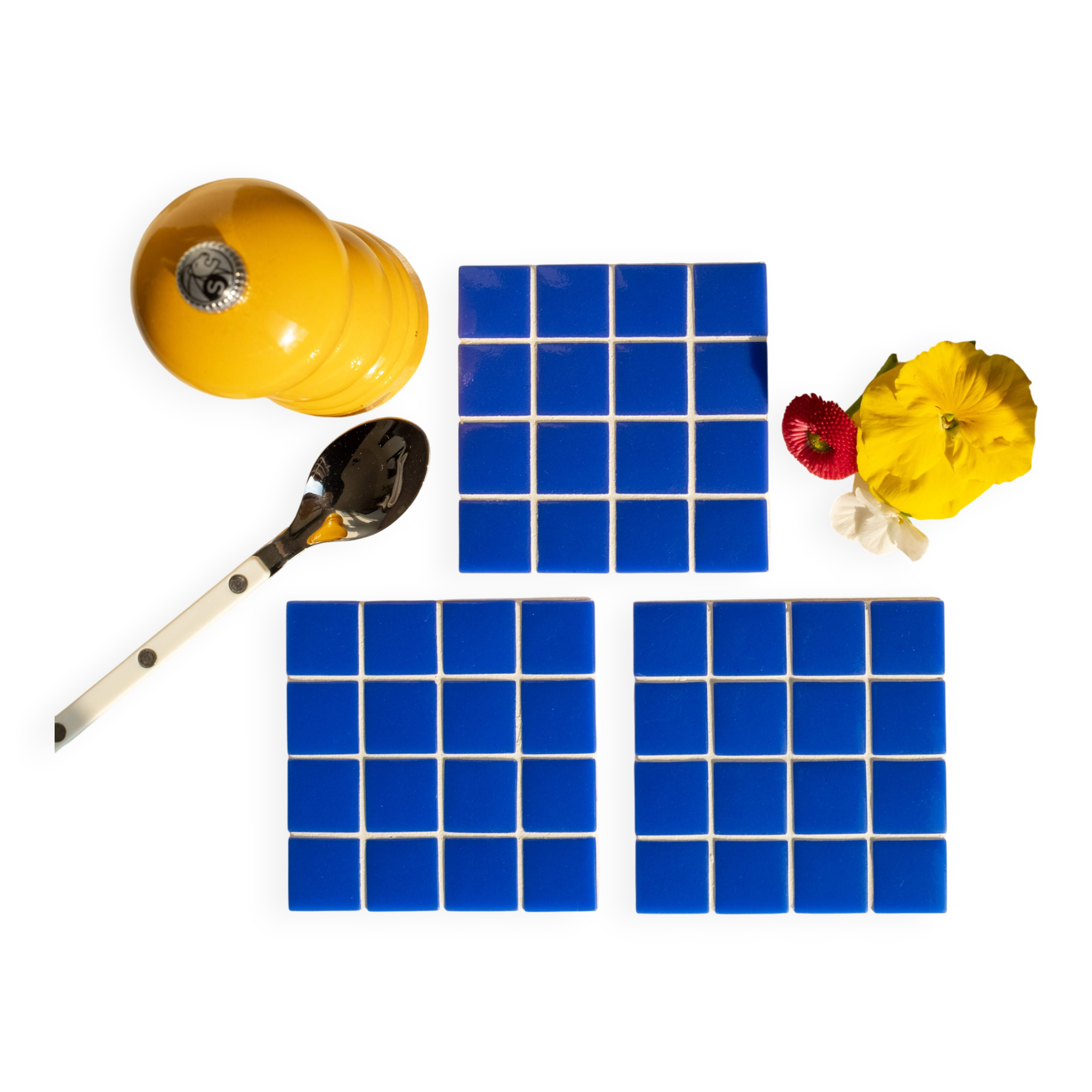 Coasters - Glass enamels - Mosaic - Handmade - Royal blue - Set of 4