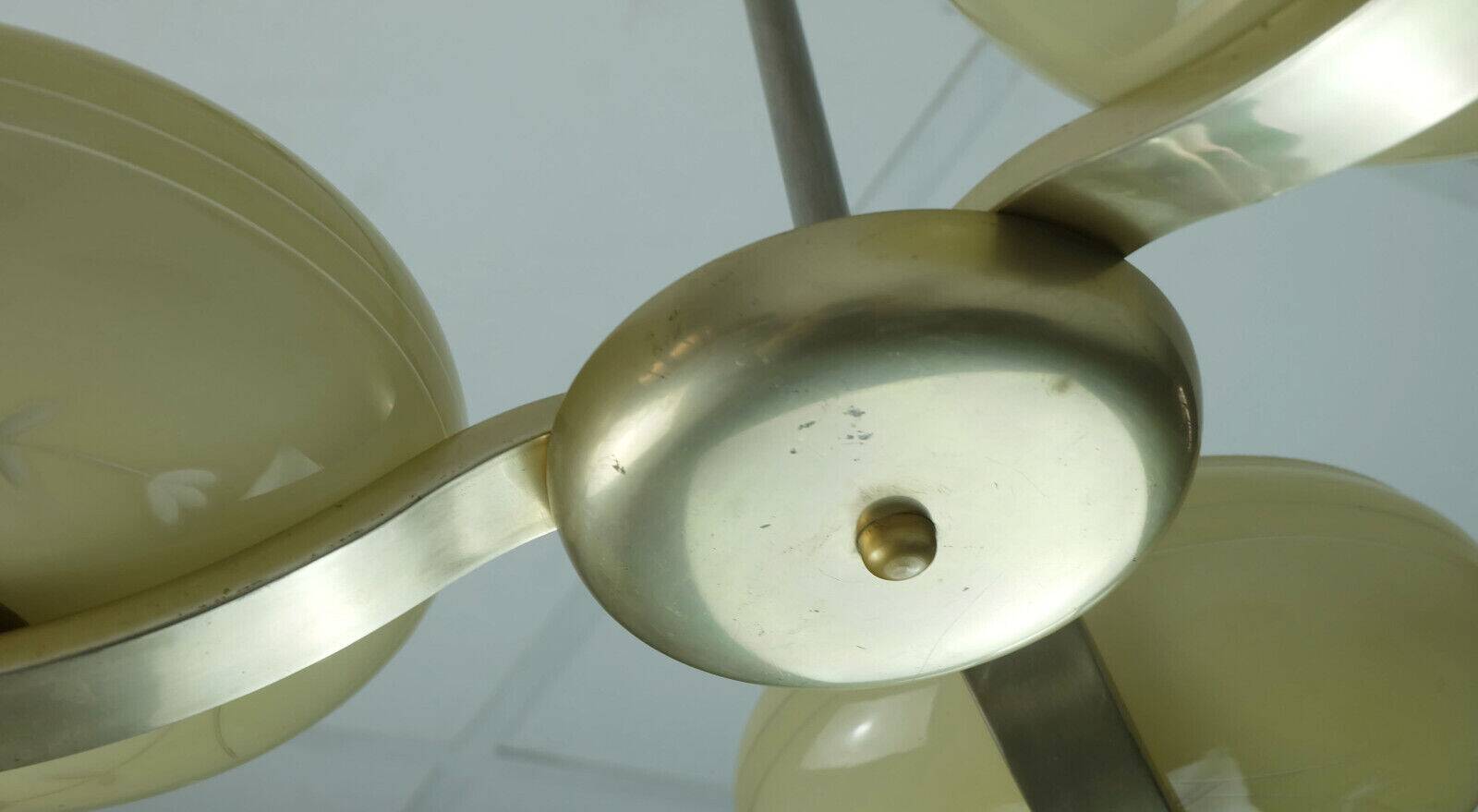 Art deco ceiling light with 3 glass shades 1930s 40s glass and metal 30s avantgarde design