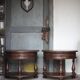 Pair of rounded wooden bedside tables, bedside table, end table.