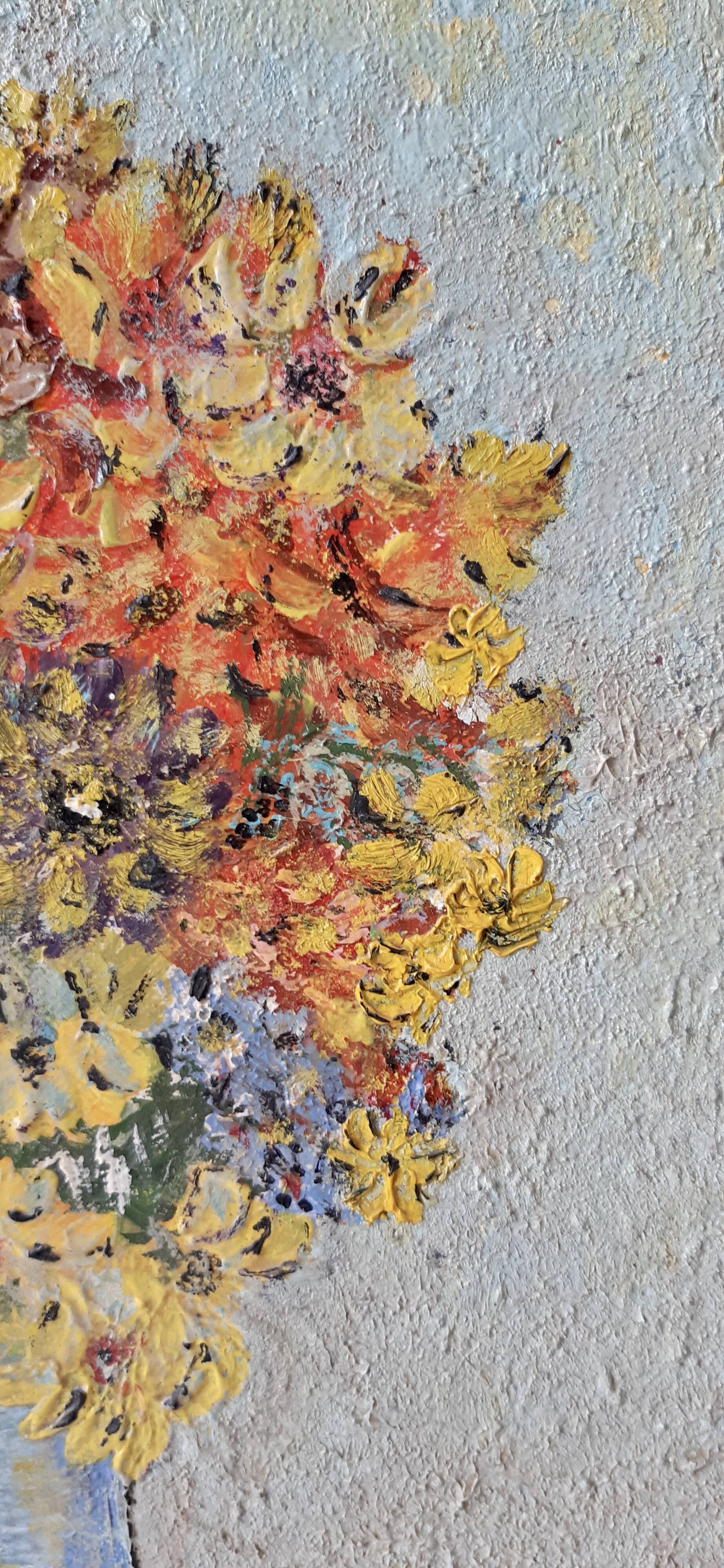 Oil on canvas painting old bouquet