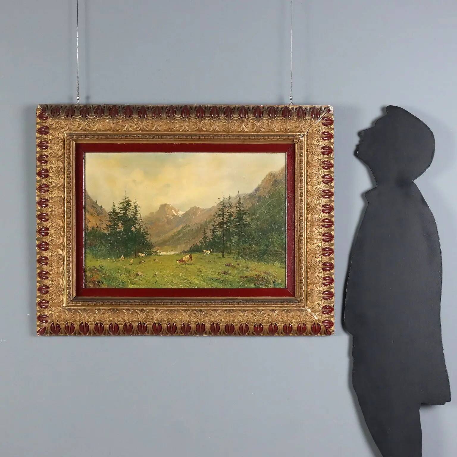 Ancient painting by Giuseppe Buscaglione, oil on canvas, 19th century.