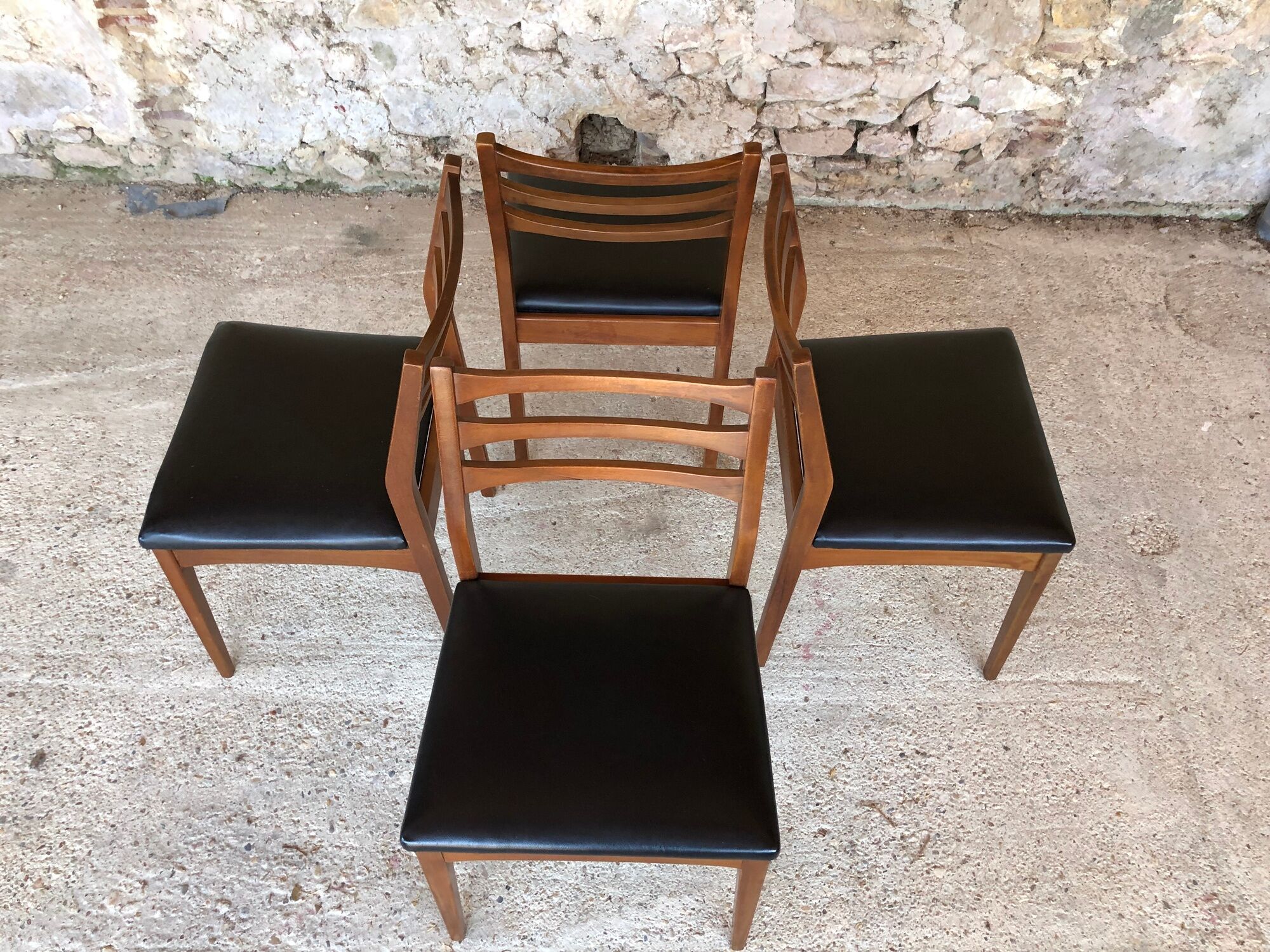Set of 4 Scandinavian chairs teak and black skai 60s