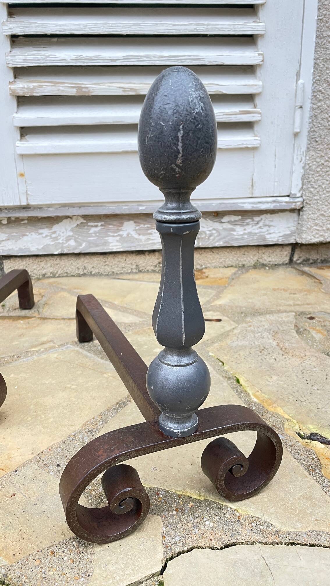 Pair of vintage geometric fire dogs