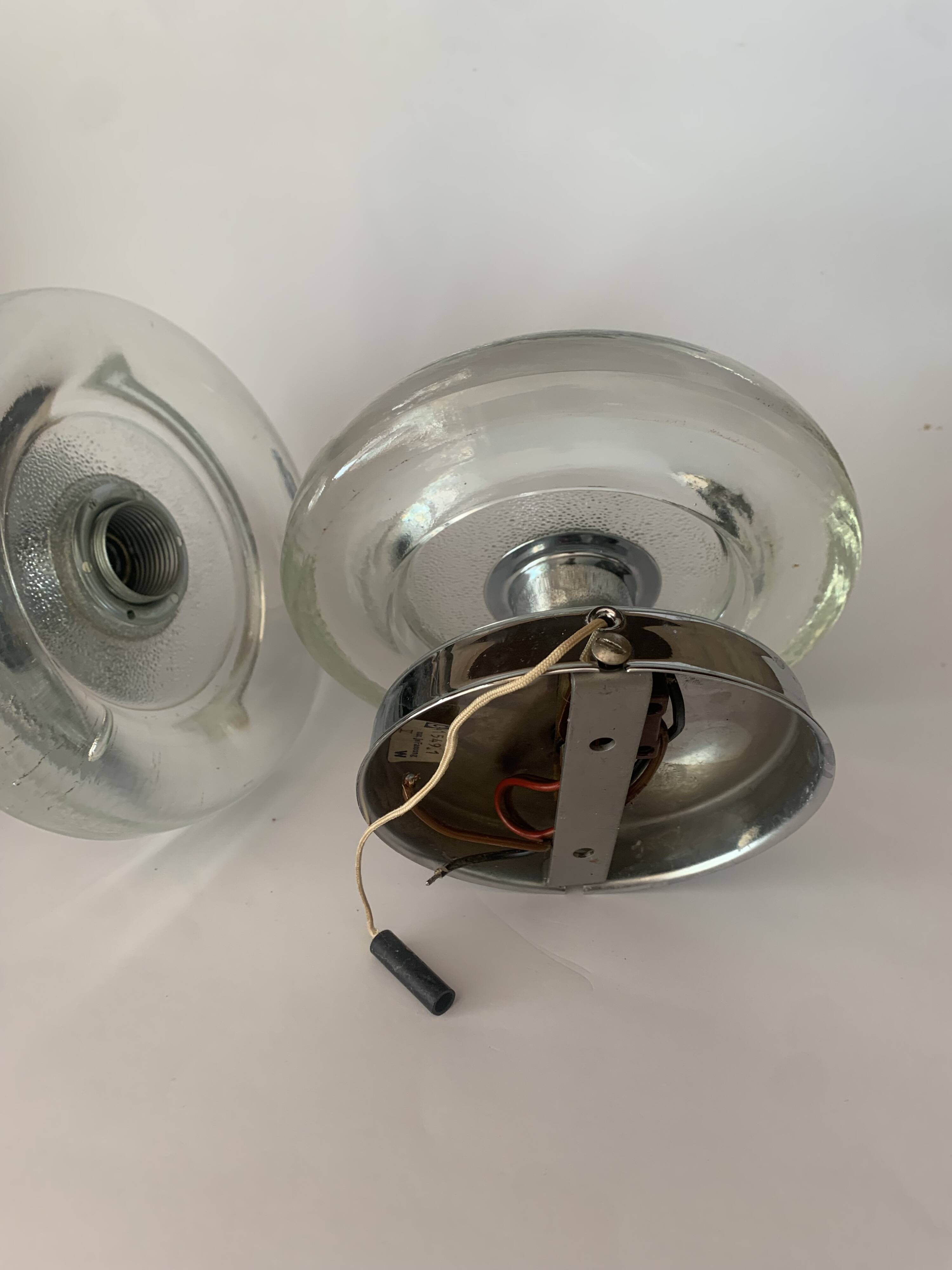 Pair of Mid-Century Wall Sconces in Glass and Chrome