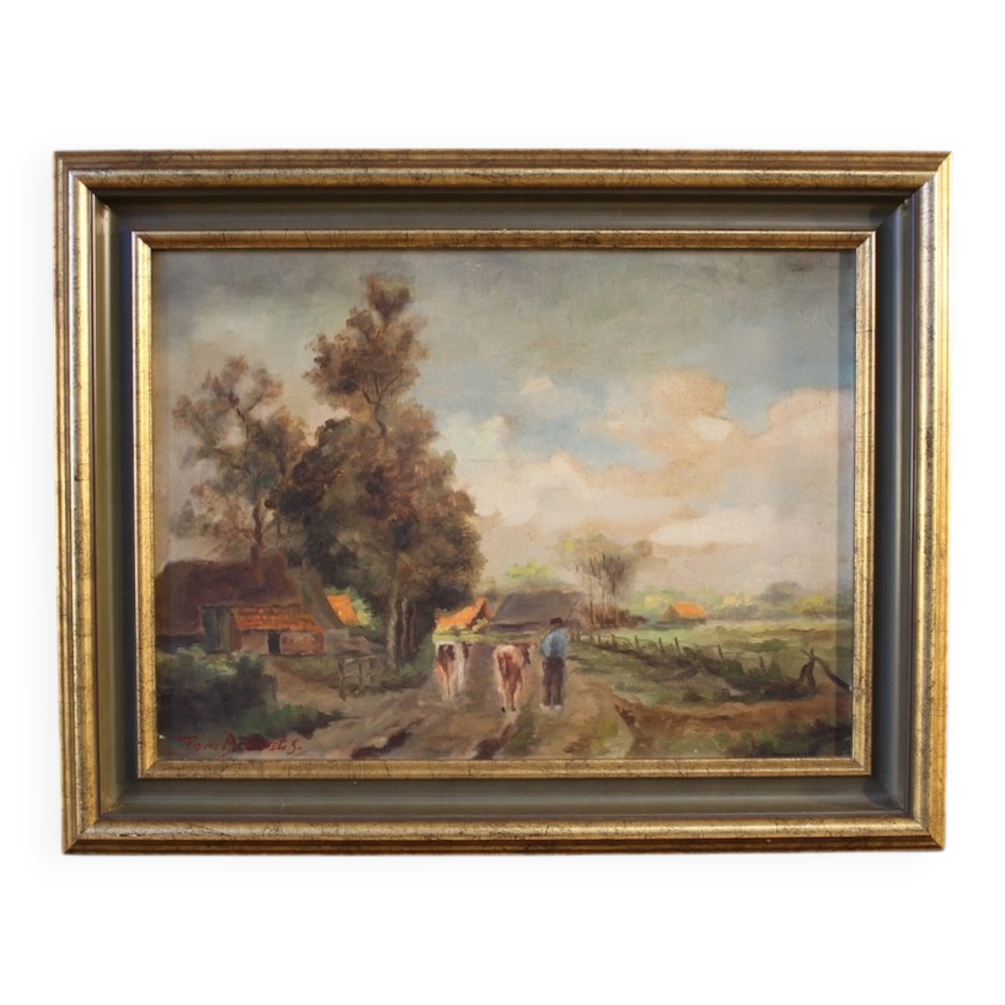 20th century Flemish bucolic landscape painting