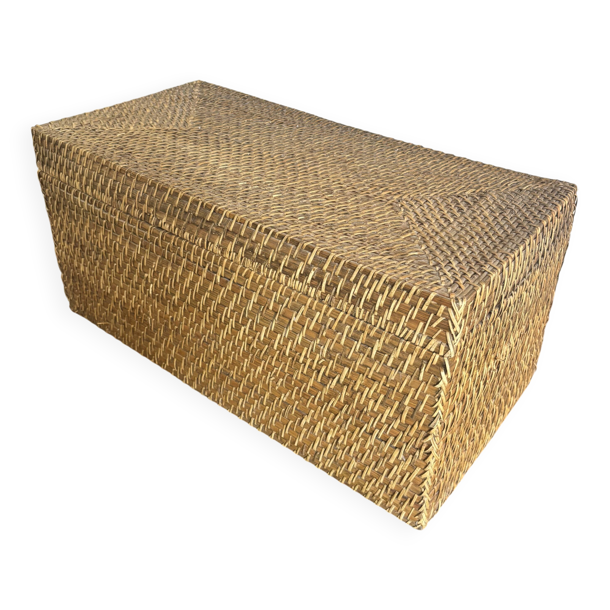 Coffre de rangement / Malle en rotin tressé vintage