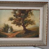 Tableau huile sur carton encadrée paysage vintage