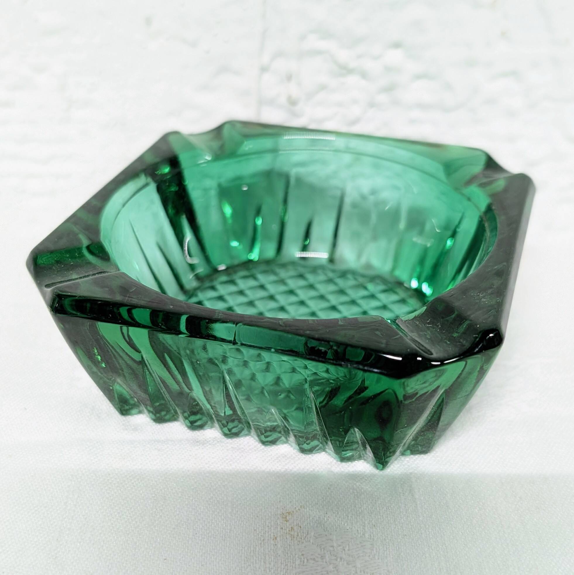 Green glass ashtray
