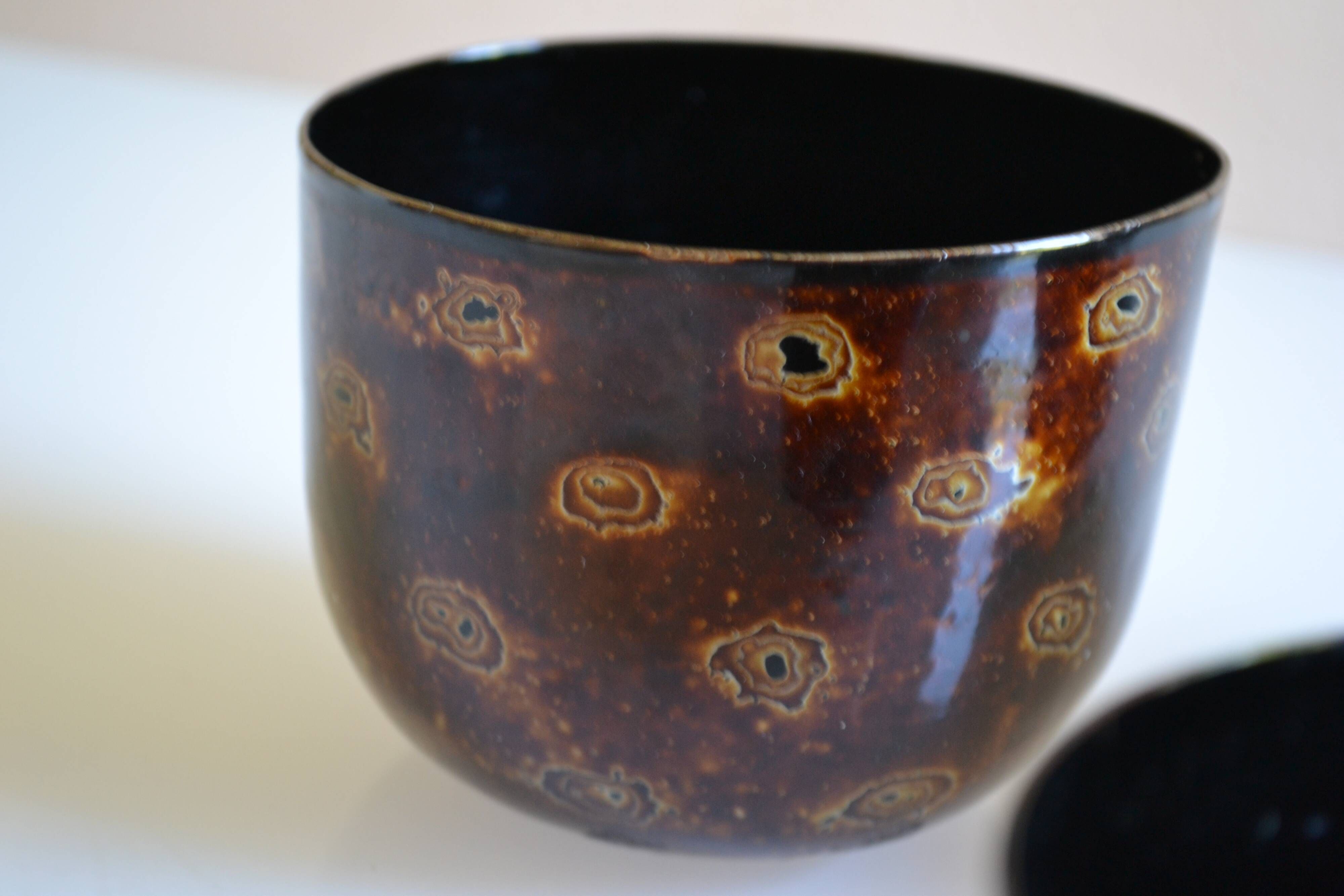 Set of 6 traditional bowls Burmese craftsmanship lacquered bamboo horsehair