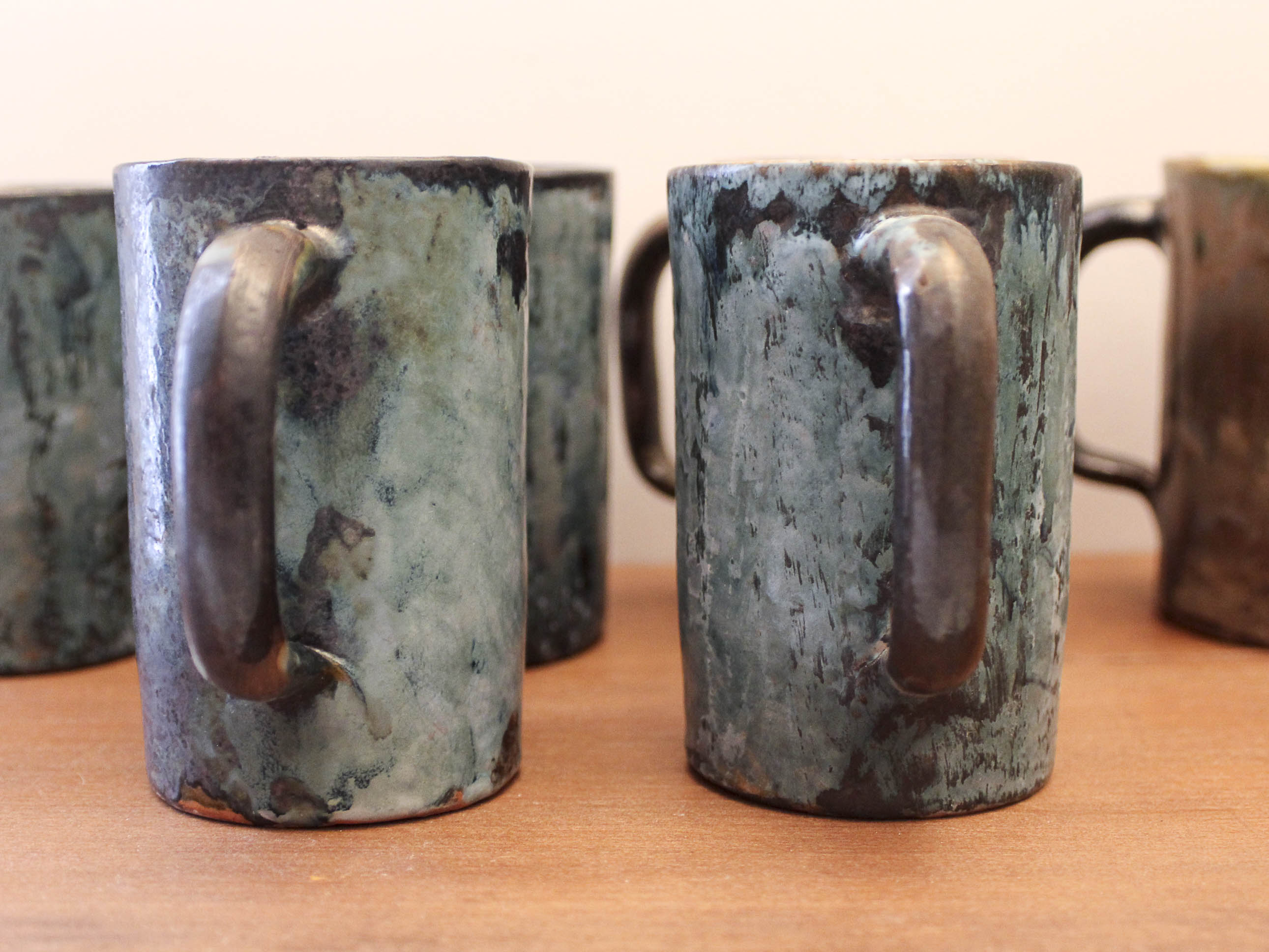 6 glass enamelled ceramic cups by Henry Simon