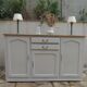Vintage sideboard in pearl grey patinated oak, wooden top.