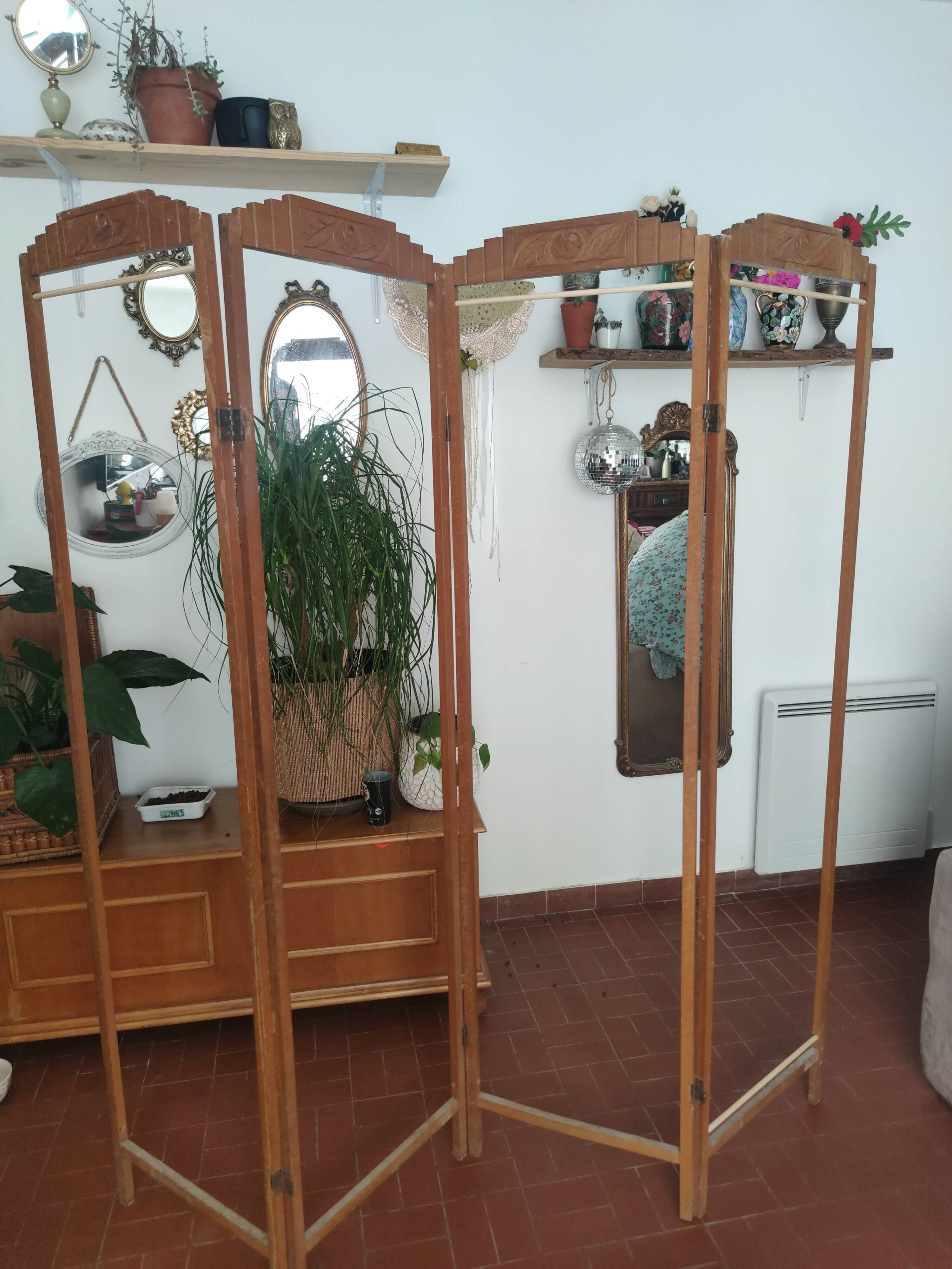 Carved wooden screen 4 panels