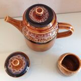 Coffee maker, milk pot and sugar décor Hawaii of the Sarreguemines vintage Earthenware 60s-70s