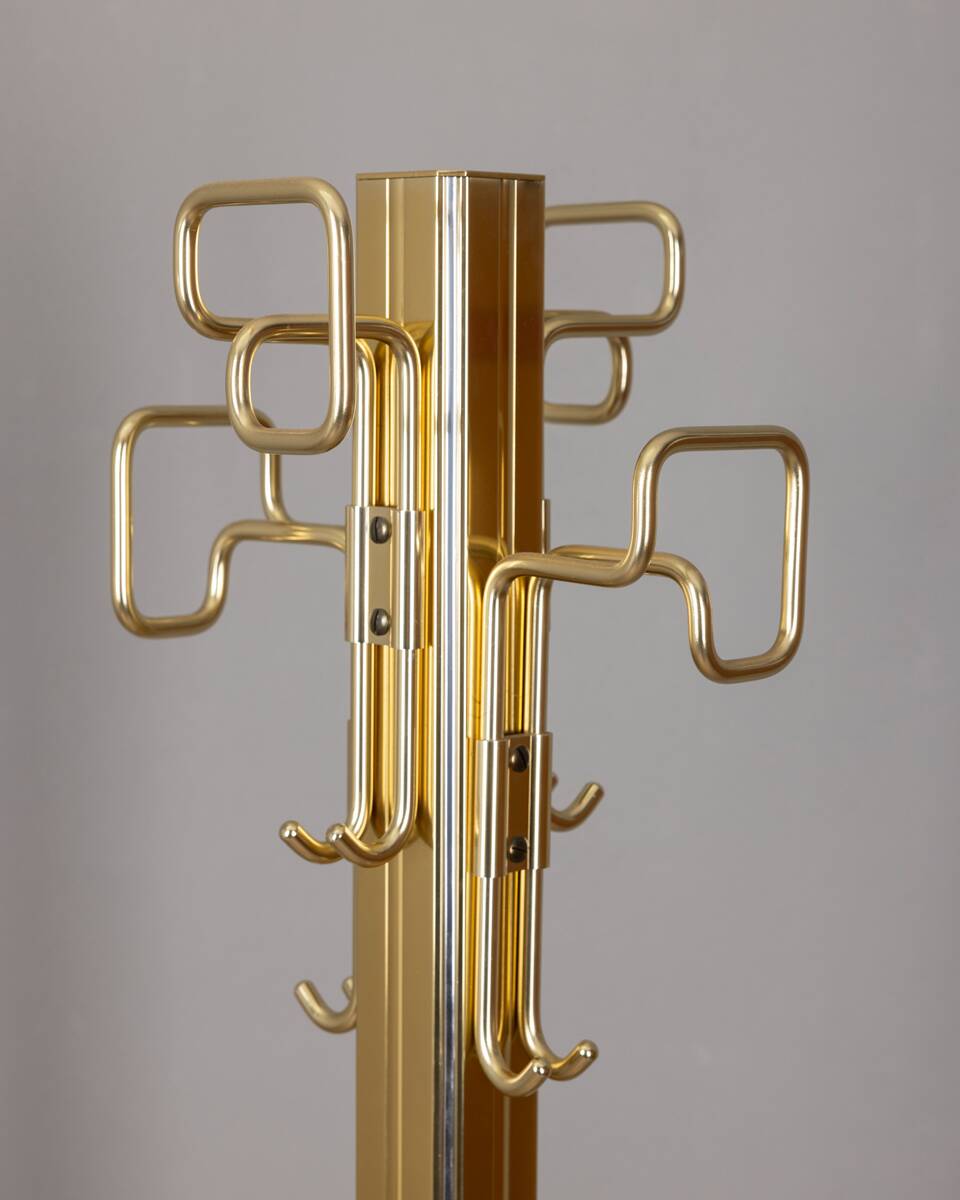 Vintage 80's floor coat rack in golden brass italian design