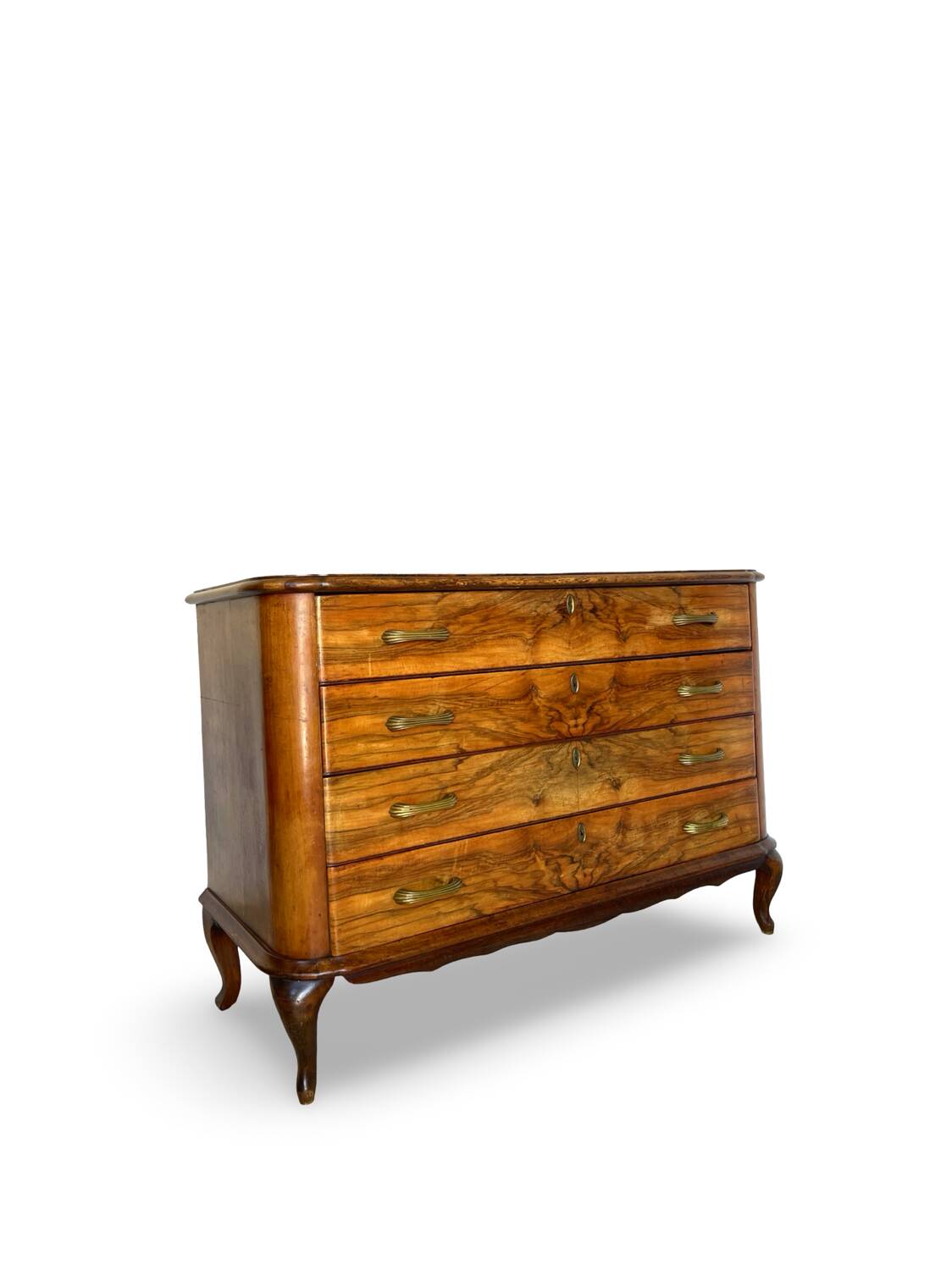 Italian art deco burl walnut chest of drawers, 1930s/1940s