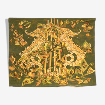 Hand-printed wool tapestry, "the enchanted lyre", manufacture robert four in aubusson