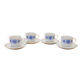 4 vintage coffee cups and their saucers