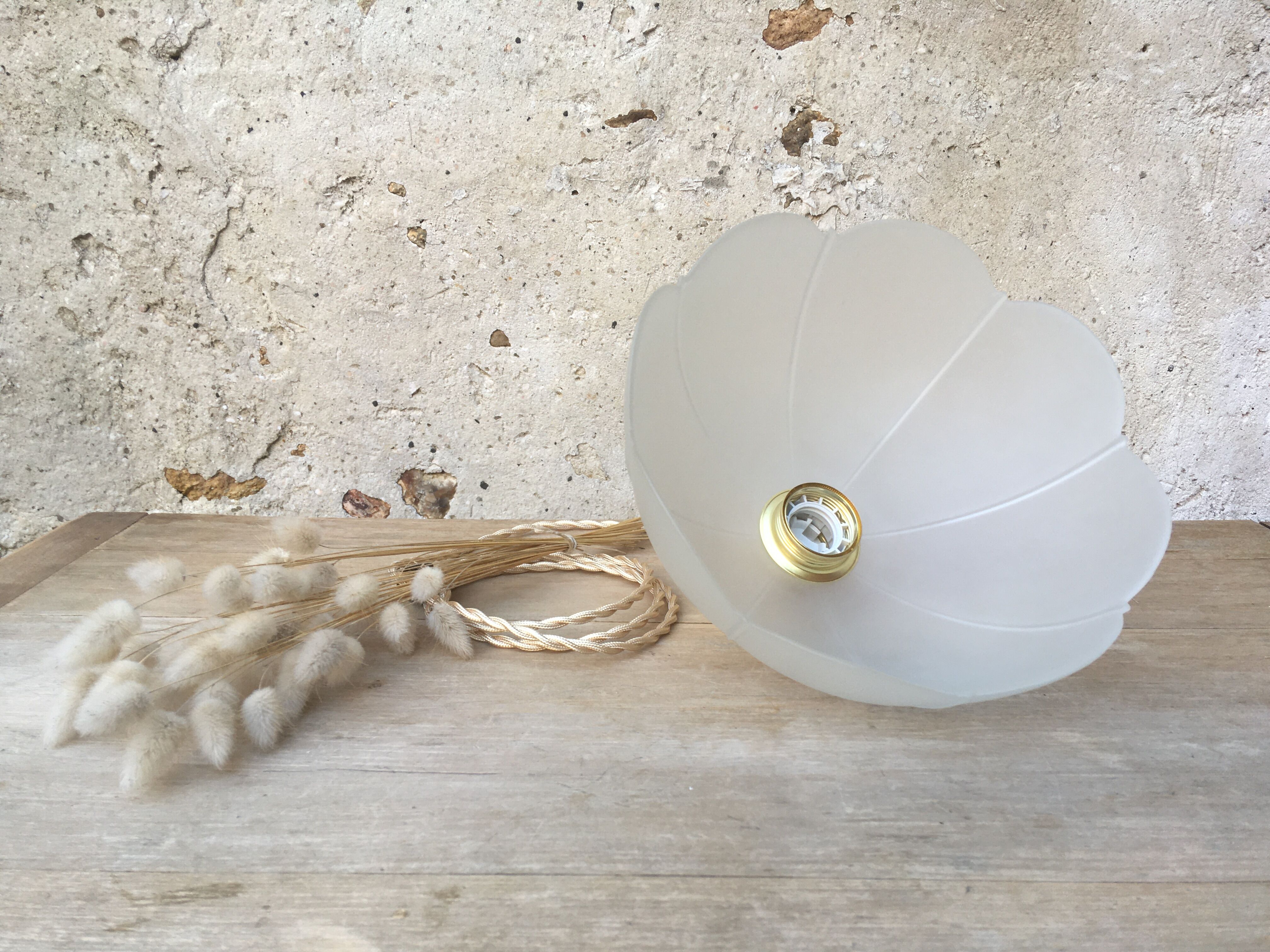 Vintage flower pendant lamp in frosted glass