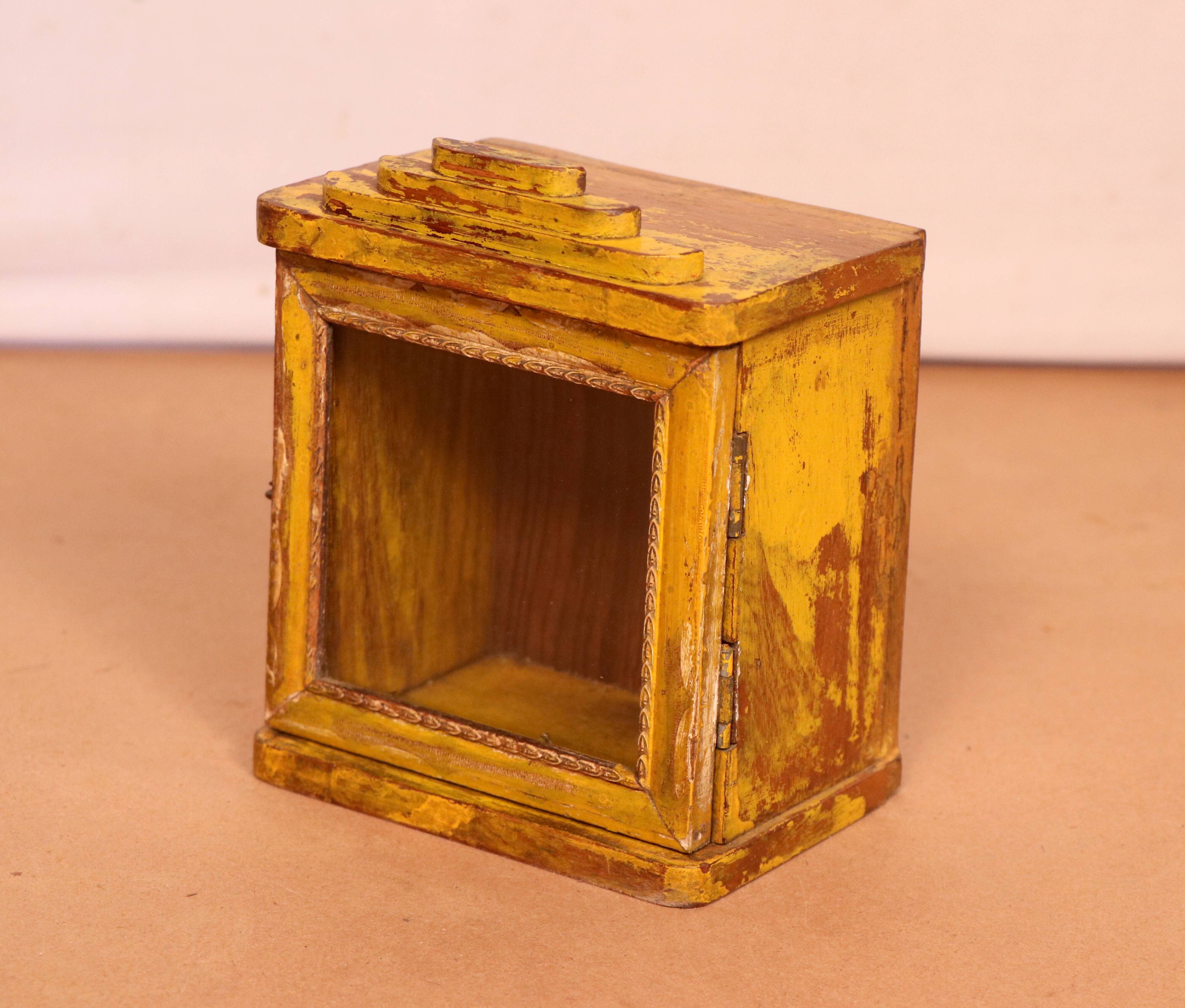 Old art deco wall showcase in original yellow teak