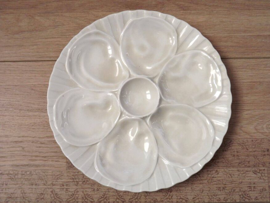 Ensemble de 6 assiettes à huîtres Français Pillivuyt Porcelaine blanche  classique Mid Century 4514 | Selency
