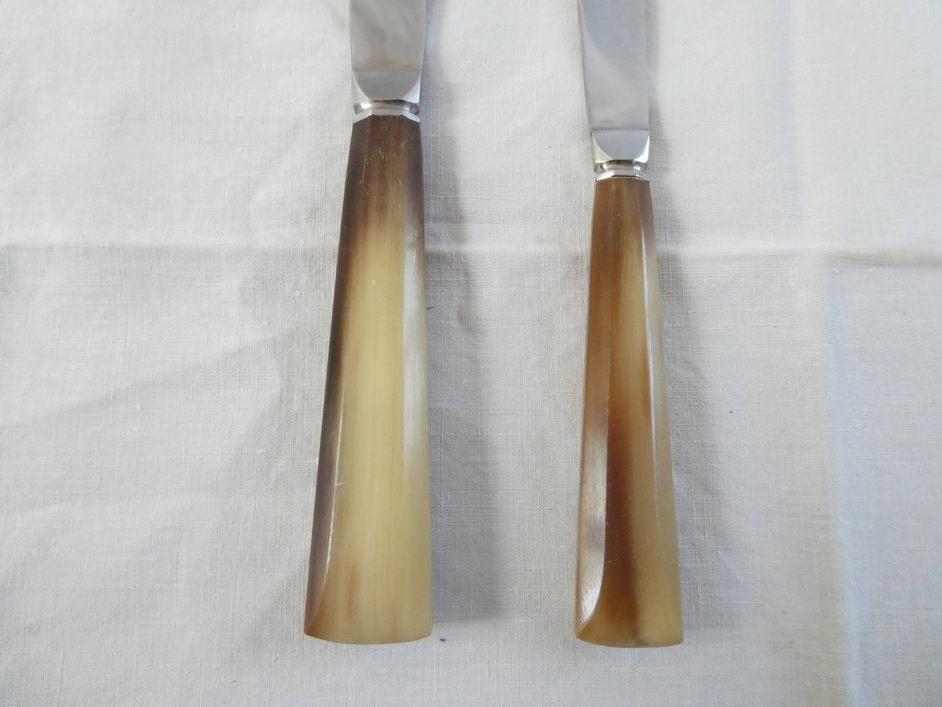 Art Deco horn walking knife set (2 knives, 12 large and 12 small)