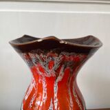 Vallauris vase in brown and orange fat lava