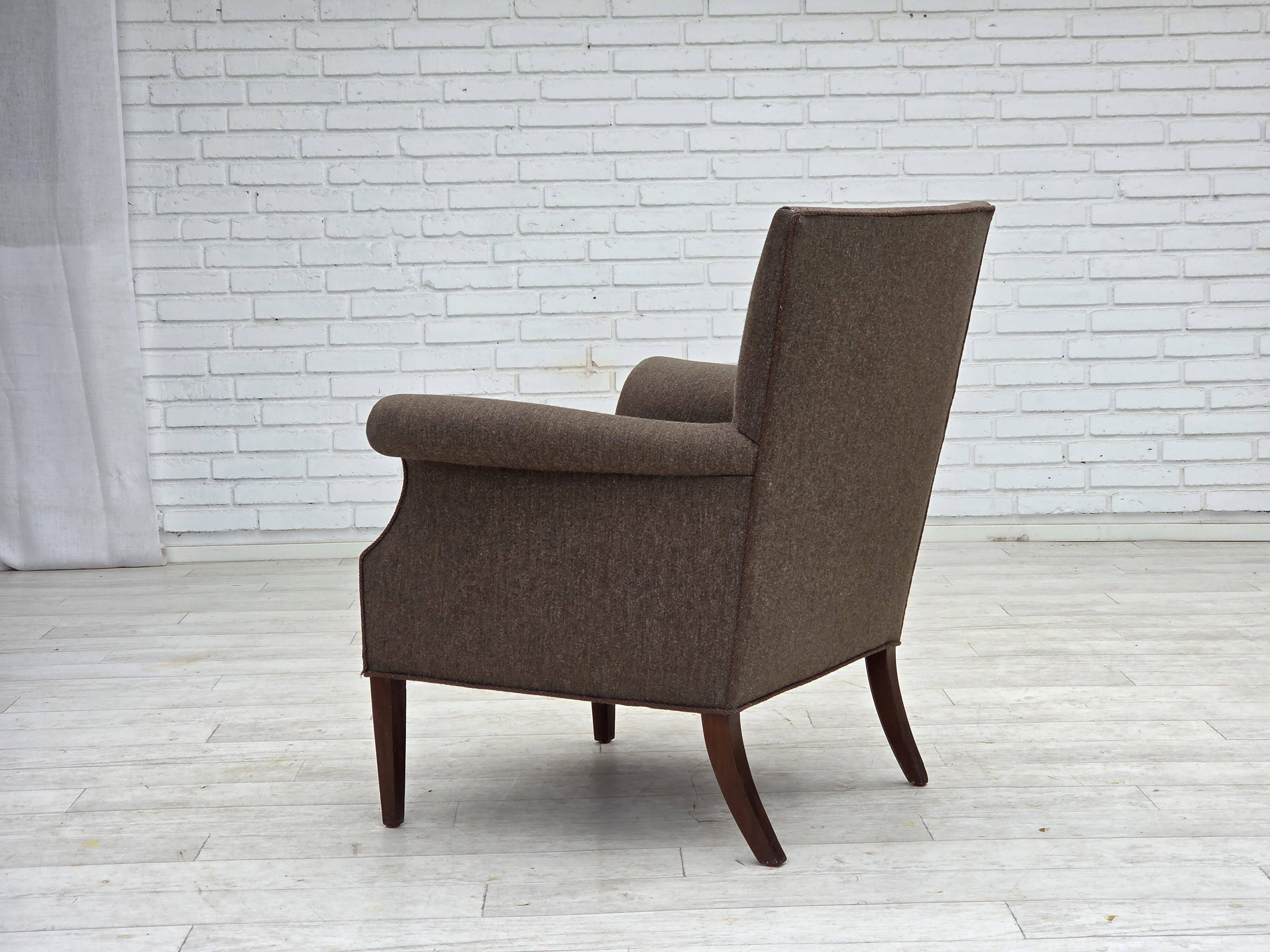 1960s, Danish armchair, furniture wool, ash wood legs.