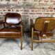 Scandinavian style armchairs (pair) in rubberwood and leather