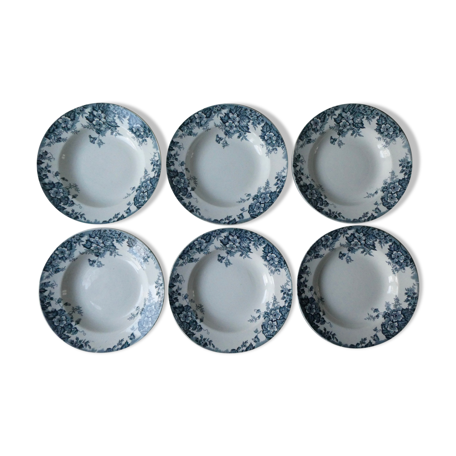 Set of 6 Marie Louise hollow plates, Moulin des Loups - Hamage