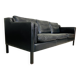 Vintage danish black leather 3 person stouby sofa