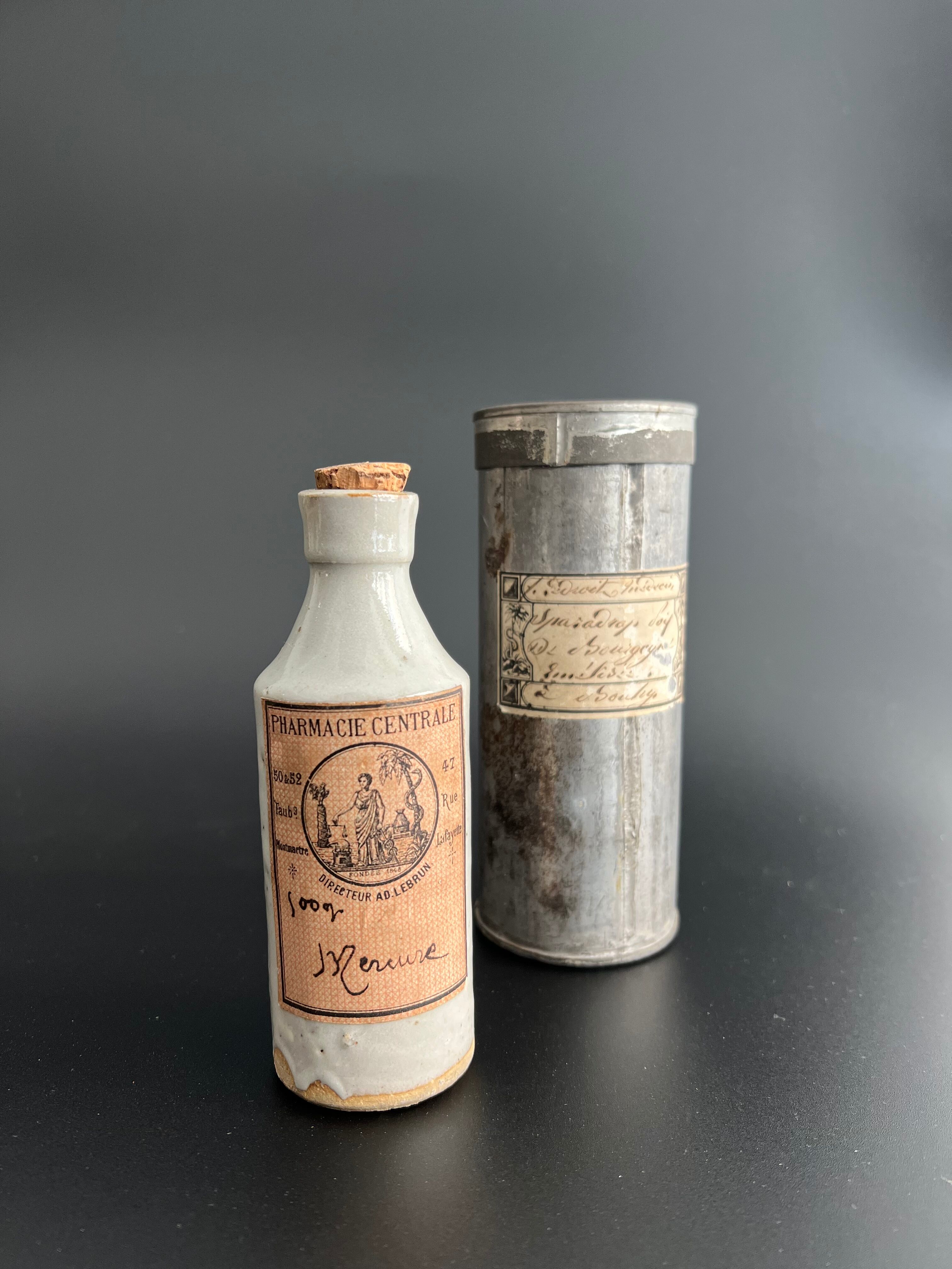 RARE Mercury stoneware pharmacy bottle