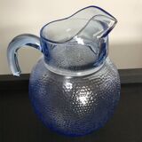 Pichet vintage  boule en verre bleu texturé des années 70-80