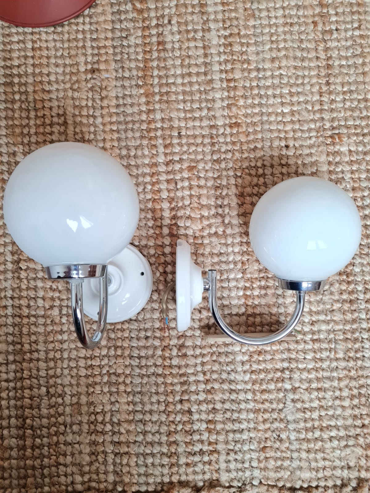 pair of white opaline ball wall. light