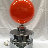 Chrome lamp and large diameter opaline 70s current Space Age